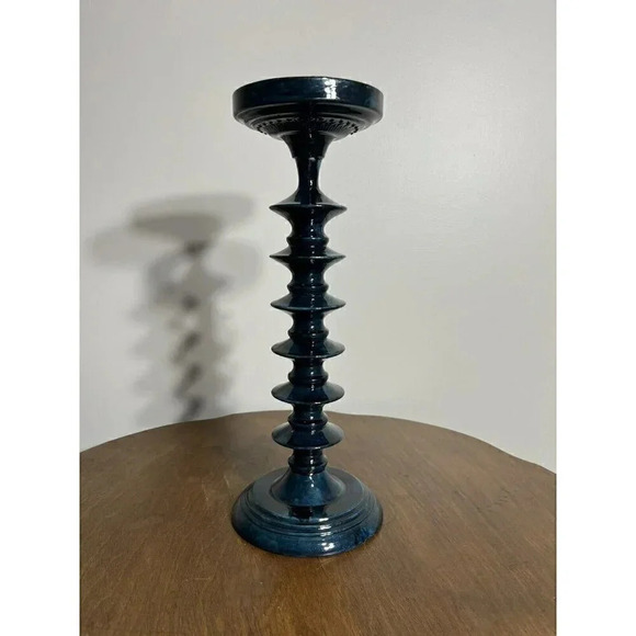 Anthropologie Teal metal enamel extra large candlestick holder - Picture 1 of 8